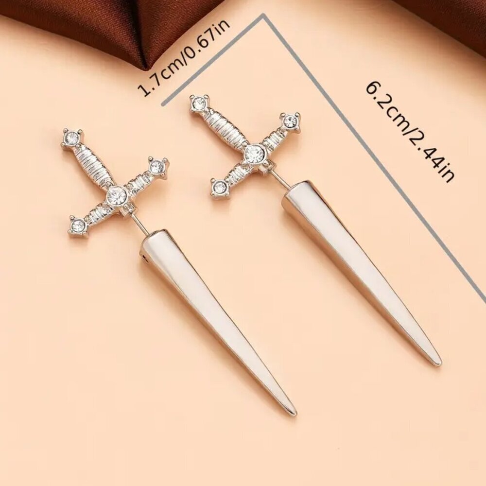 NEW Knife earrings, punk rock jewelry, dagger earrings, silver knife jewelry - Picture 2 of 3